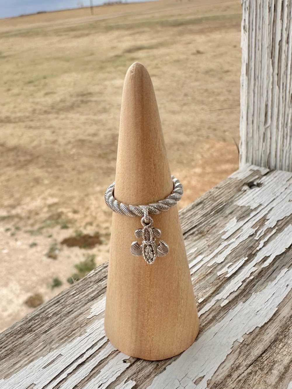Judith Ripka Fleur De Lis Dangle Ring 925 CZ Silver Size 6